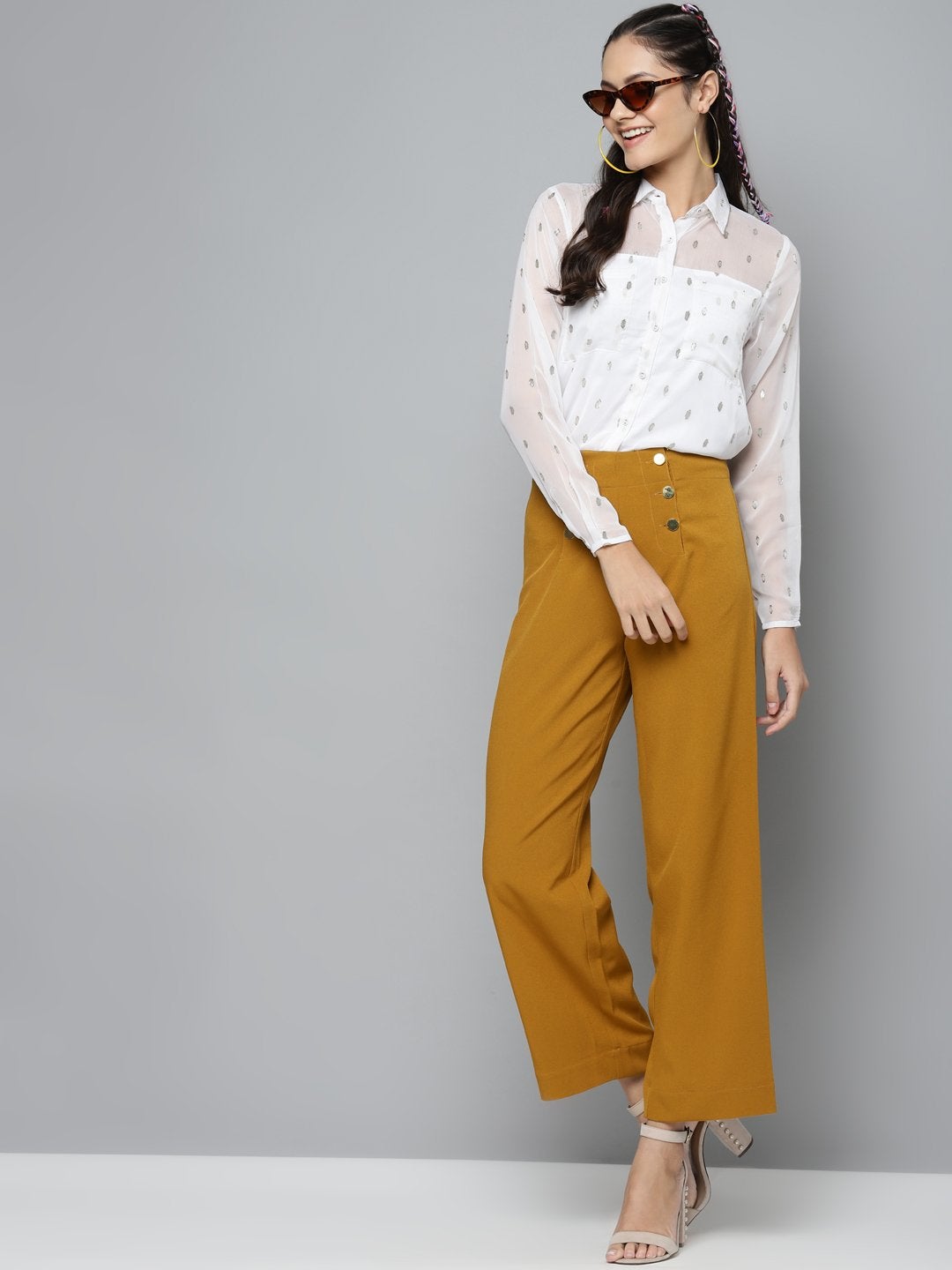 Women's White Lurex Sheer Shirt