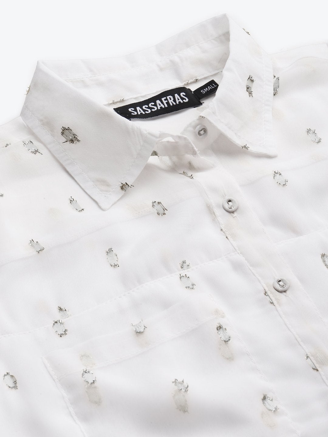 Women's White Lurex Sheer Shirt