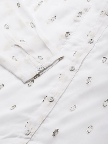 Women's White Lurex Sheer Shirt