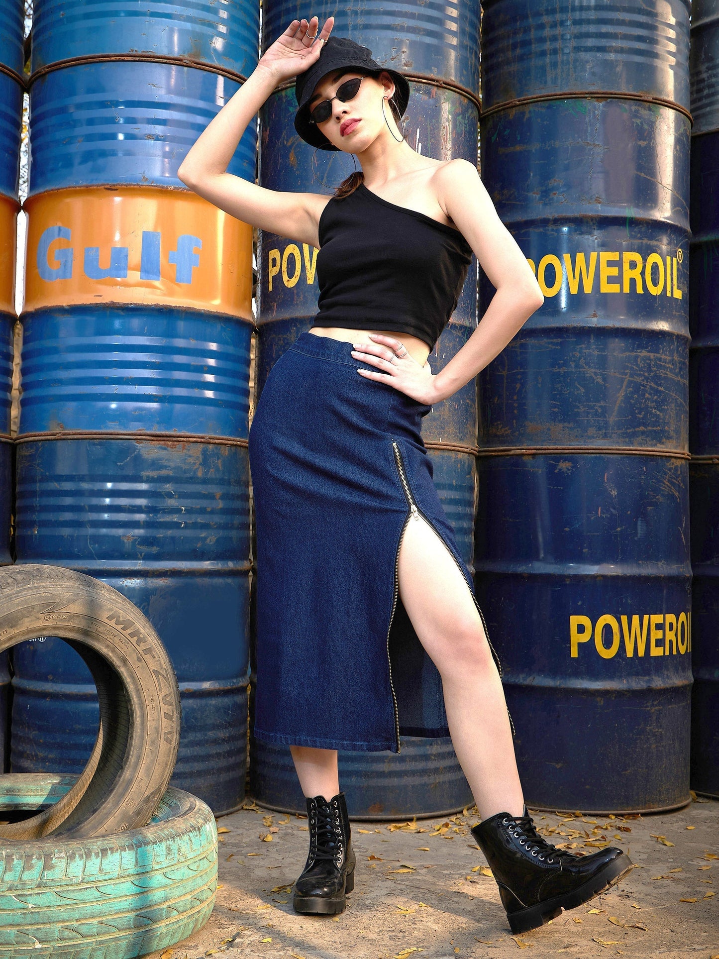 Women's Blue Denim A Line Skirt