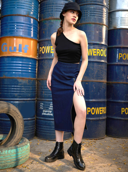 Women's Blue Denim A Line Skirt