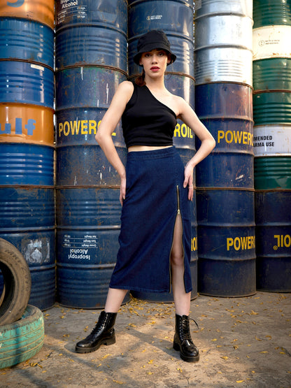 Women's Blue Denim A Line Skirt