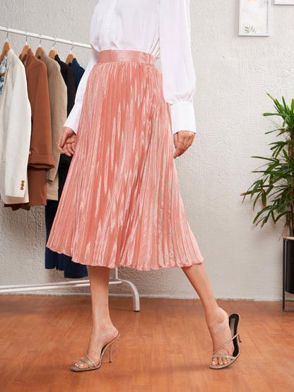 Women's Pink Accordion Pleated Flared Midi Skirt