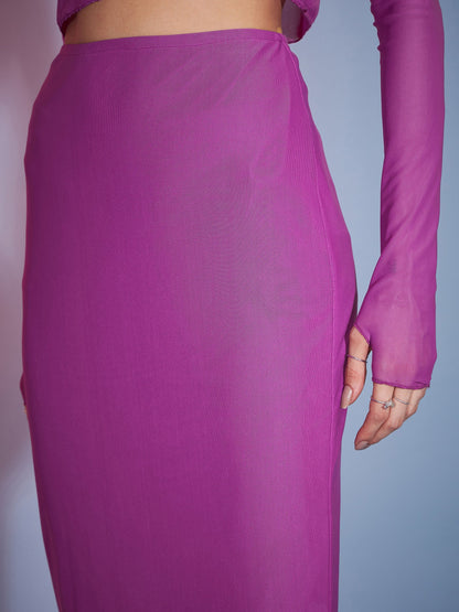 Women's Purple Tulle Bodycon Maxi Skirt