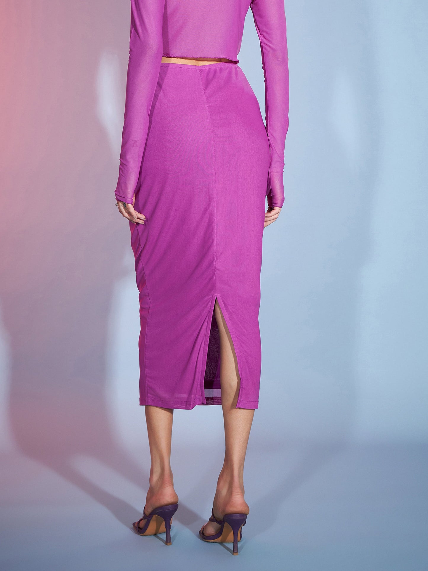 Women's Purple Tulle Bodycon Maxi Skirt