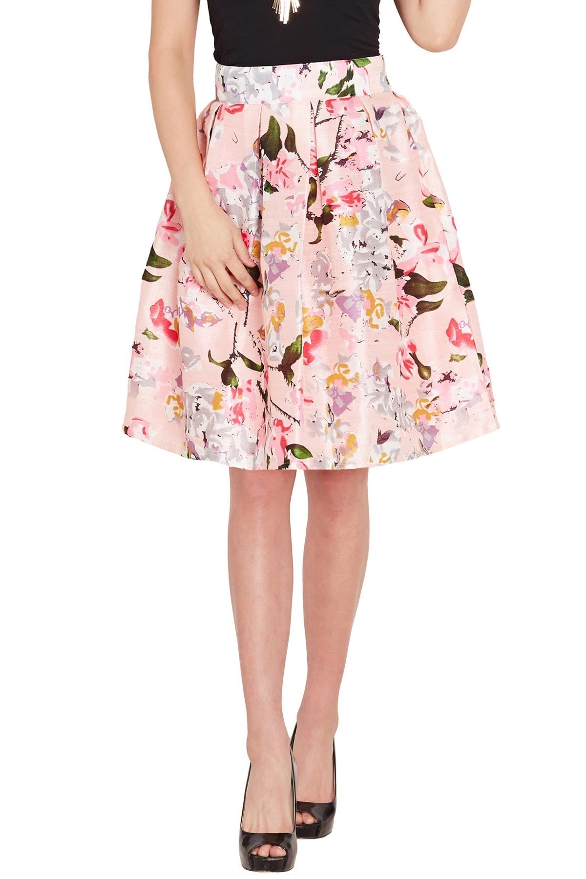 Women's Pink Floral Silk Skirt