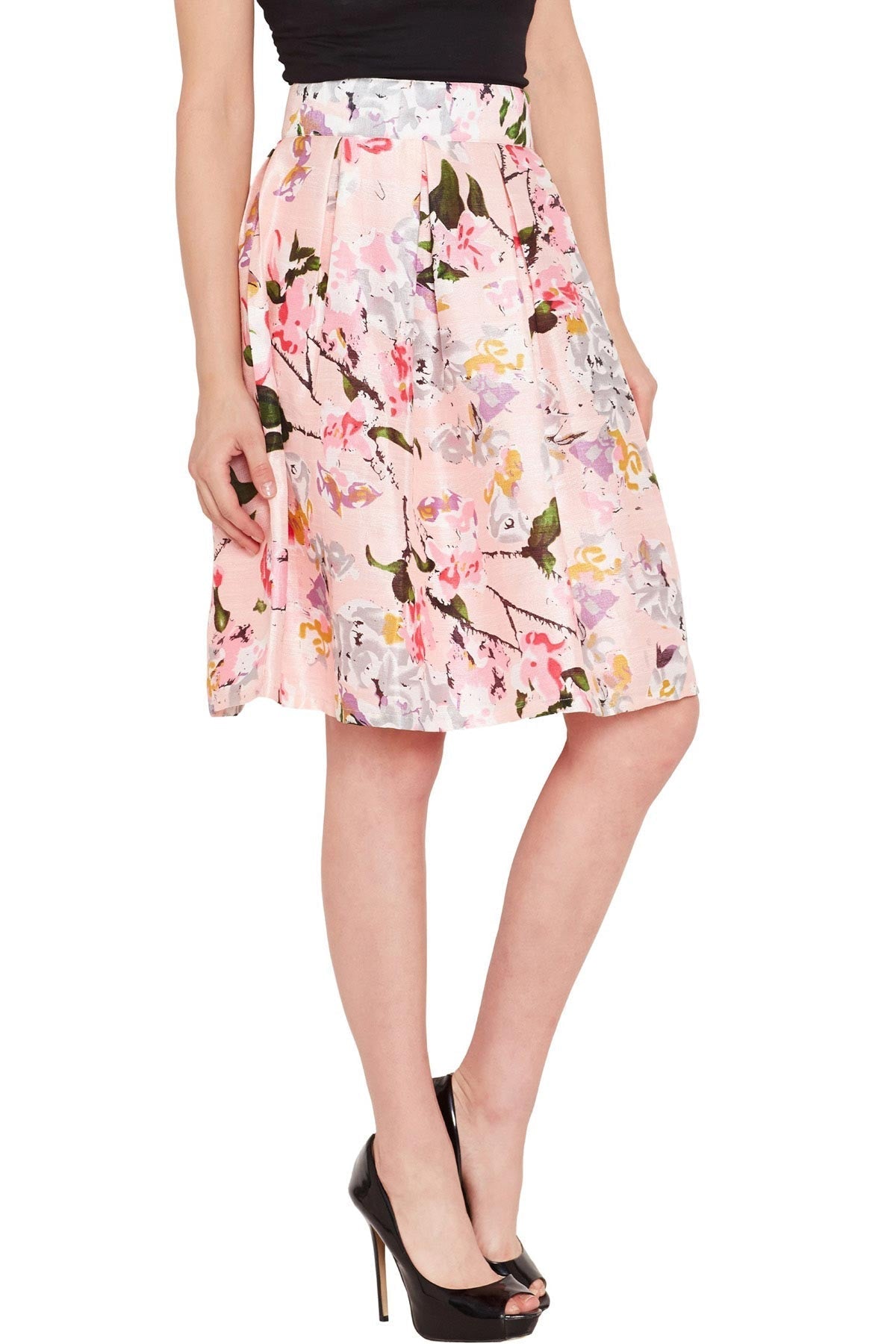 Women's Pink Floral Silk Skirt