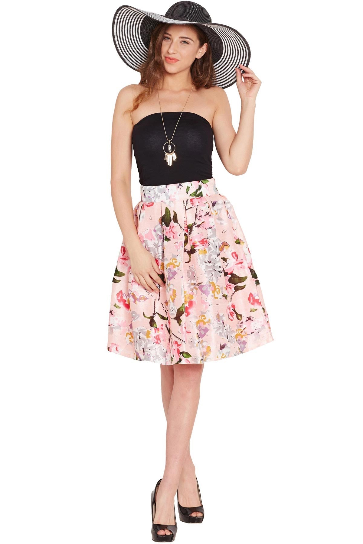 Women's Pink Floral Silk Skirt