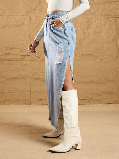 Women's Blue Solid Skirt