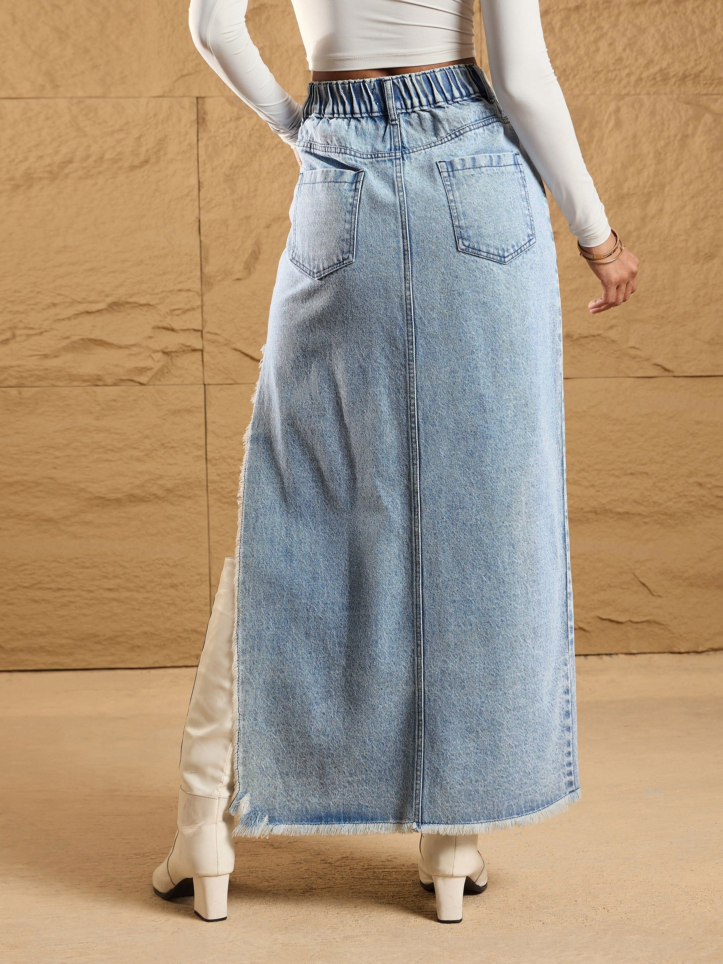 Women's Blue Solid Skirt