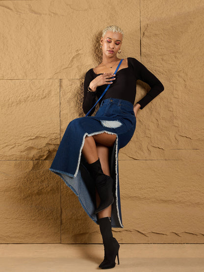 Women's Navy Blue Solid Skirt