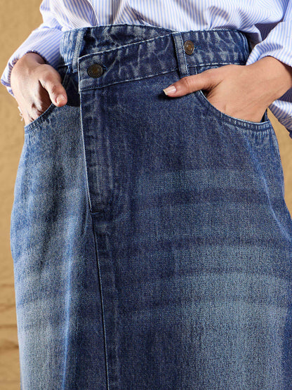 Women's Blue Solid Skirt