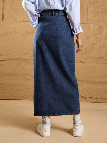 Women's Blue Solid Skirt