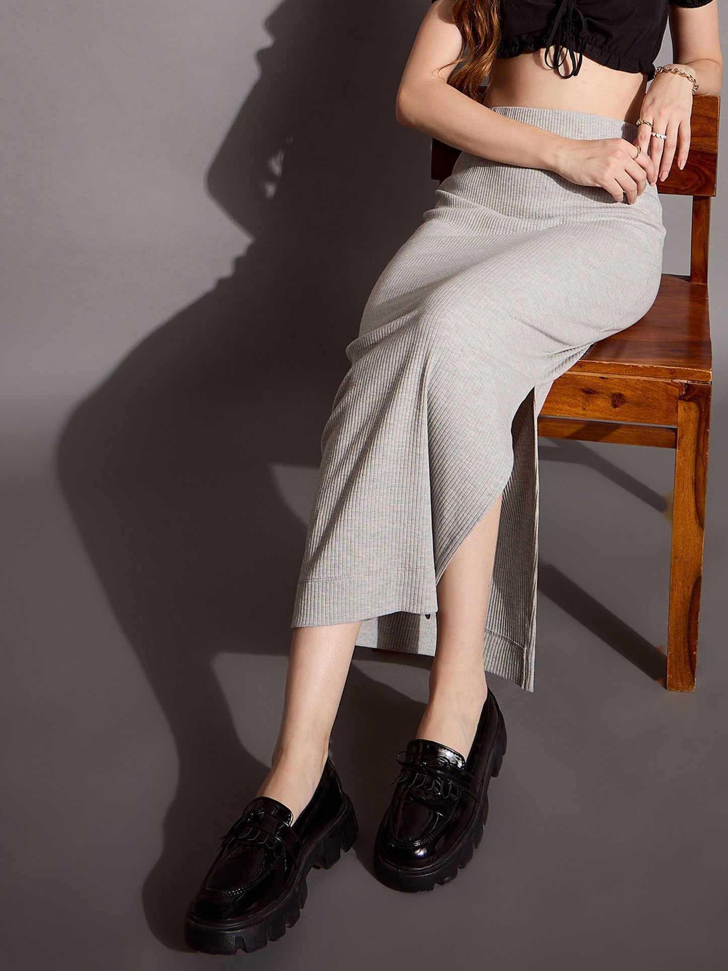 Women's Grey Rib Skirt