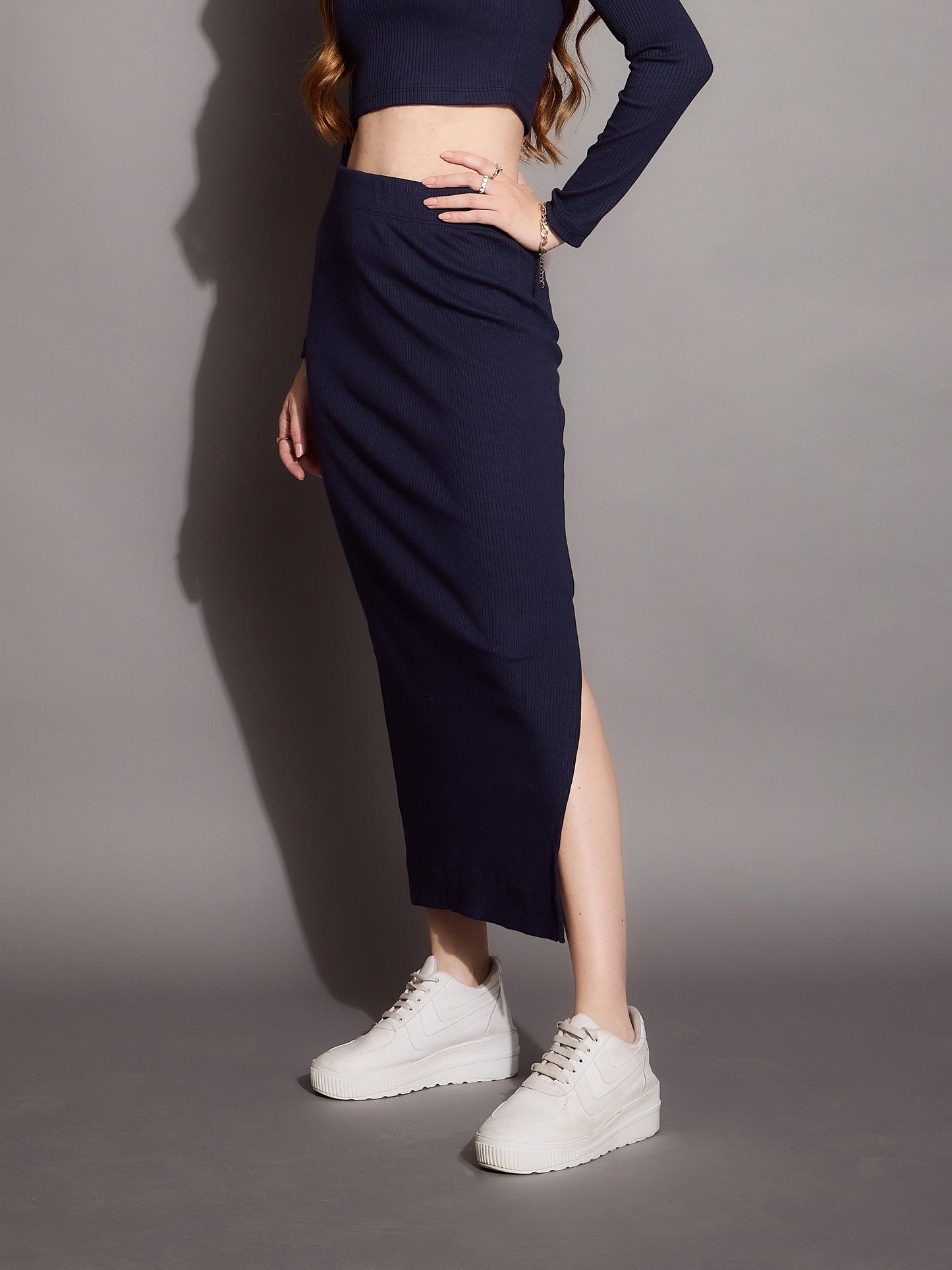 Women's Navy Blue Rib Skirt