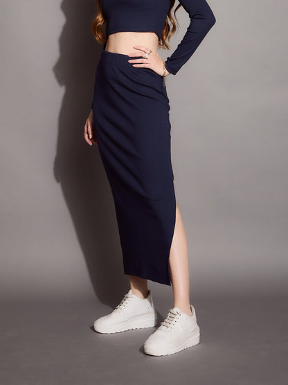 Women's Navy Blue Rib Skirt