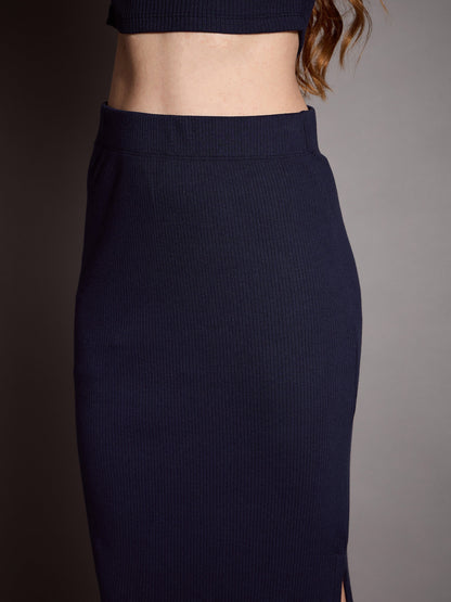 Women's Navy Blue Rib Skirt