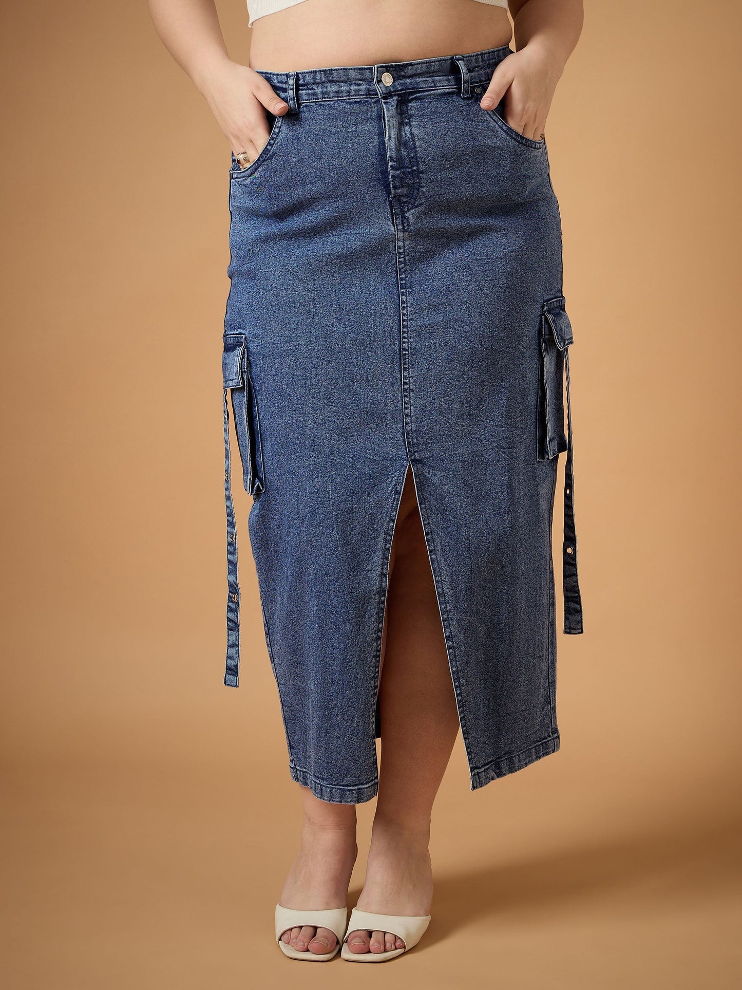 Women's Blue Side Pocket Skirt