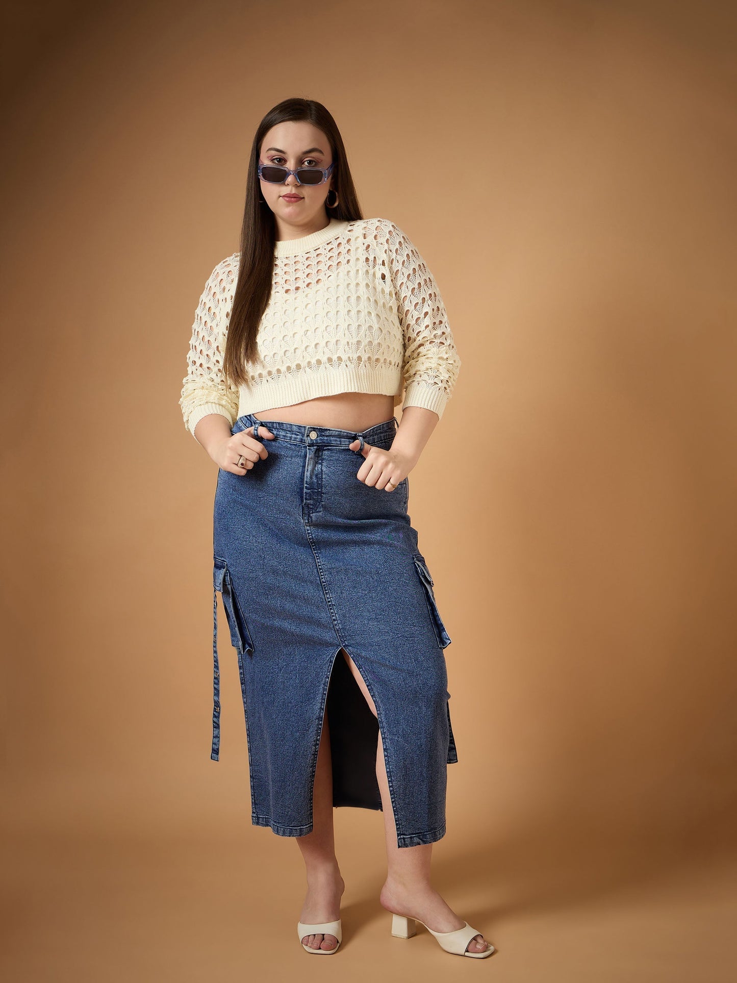 Women's Blue Side Pocket Skirt