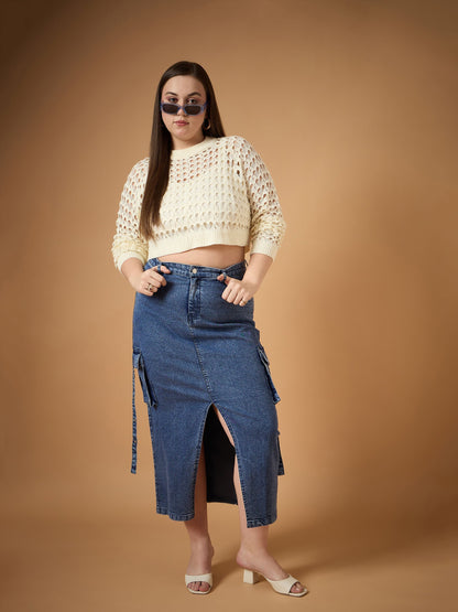Women's Blue Side Pocket Skirt