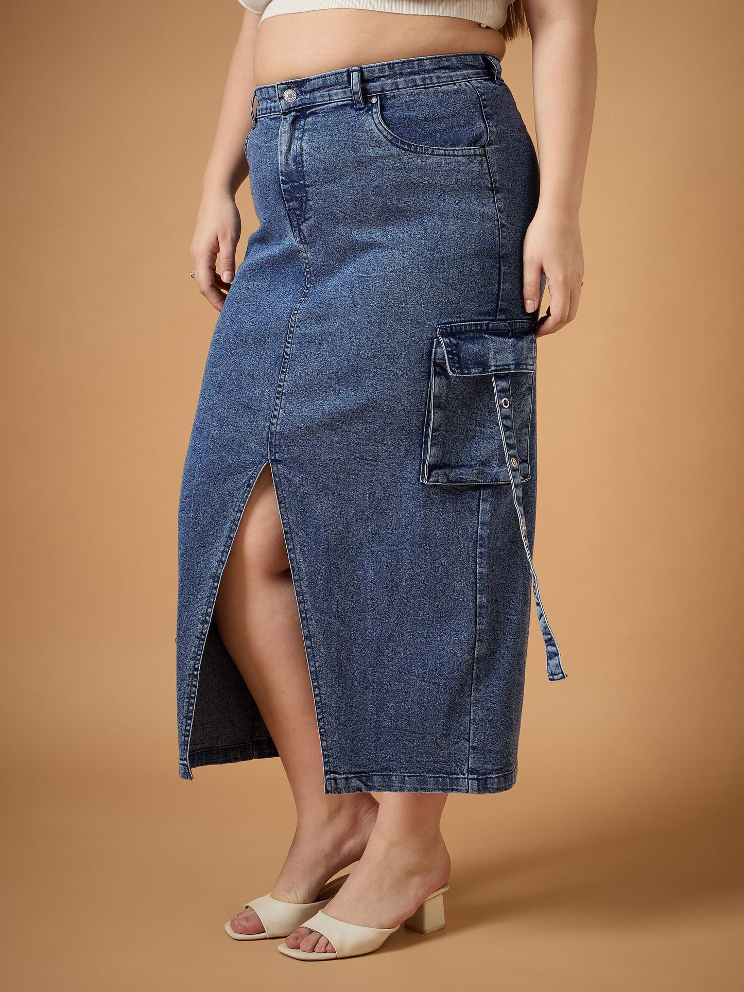 Women's Blue Side Pocket Skirt