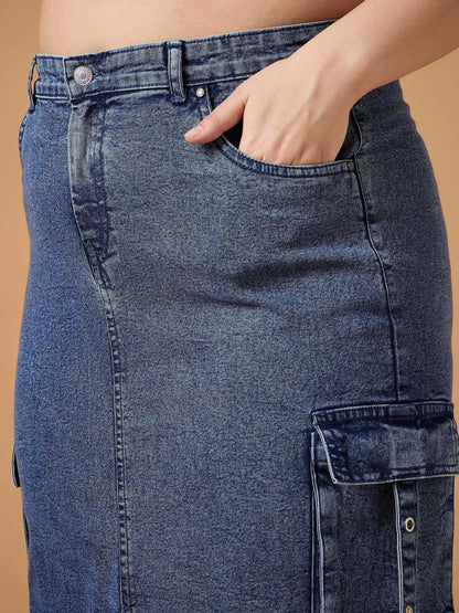 Women's Blue Side Pocket Skirt
