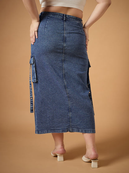 Women's Blue Side Pocket Skirt
