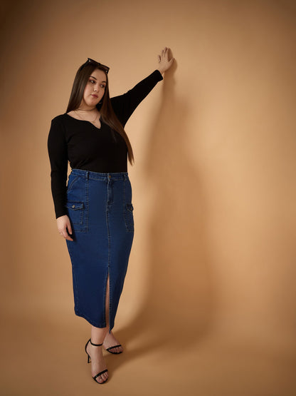 Women's Navy Blue Denim Skirt
