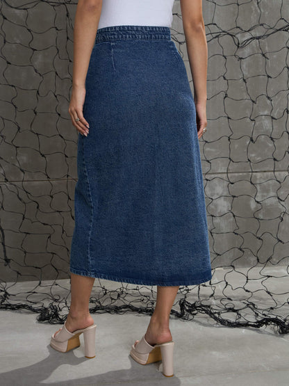Women's Blue Front Button Wrap Ski