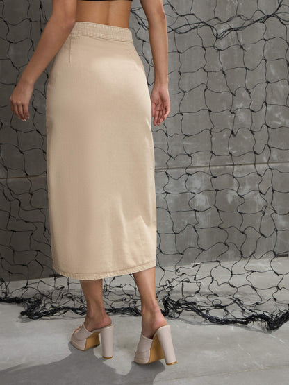 Women's Beige Front Button Wrap Ski