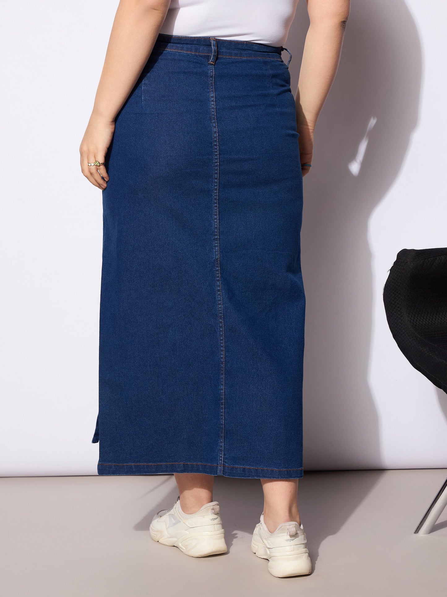 Women's Navy Denim Multi Pocket Front Slit Ski