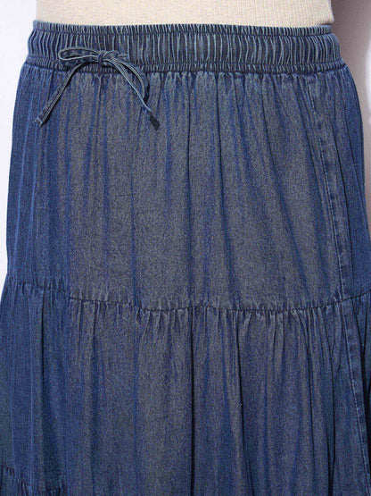 Women's Navy Tencel Front Drawstring Tired Ski