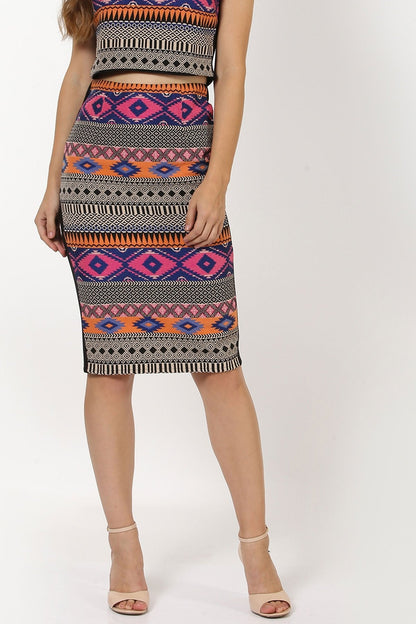 Women's Multicolored Jacquard Pencil Skirt