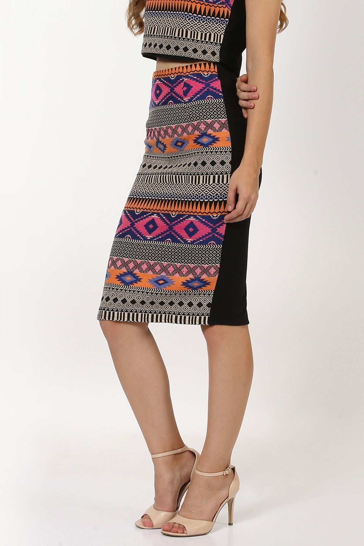 Women's Multicolored Jacquard Pencil Skirt