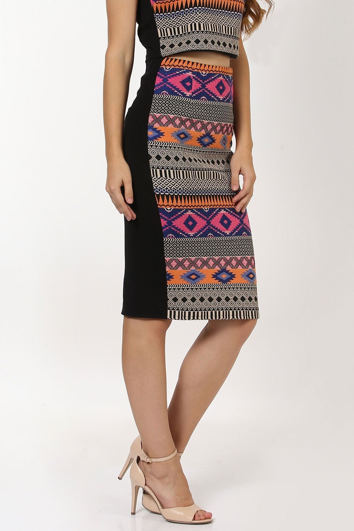 Women's Multicolored Jacquard Pencil Skirt