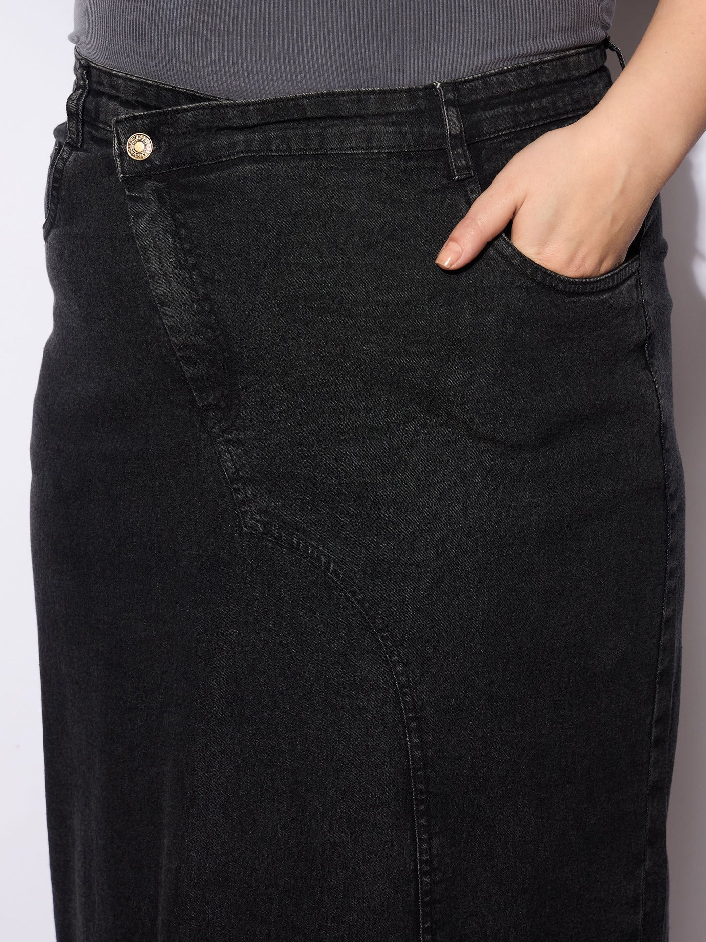 Women's Black Wash Denim Side Slit Ski