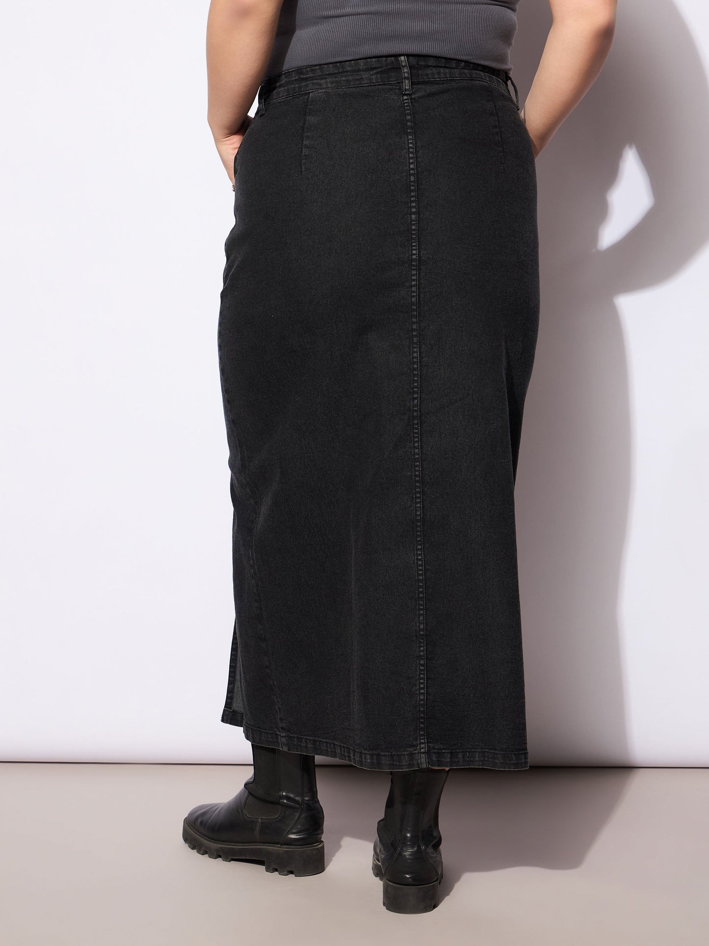 Women's Black Wash Denim Side Slit Ski