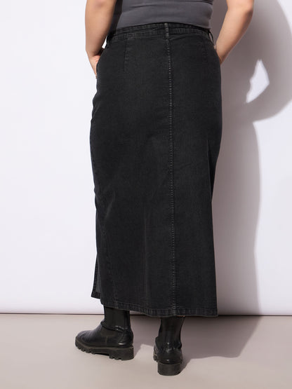 Women's Black Wash Denim Side Slit Ski