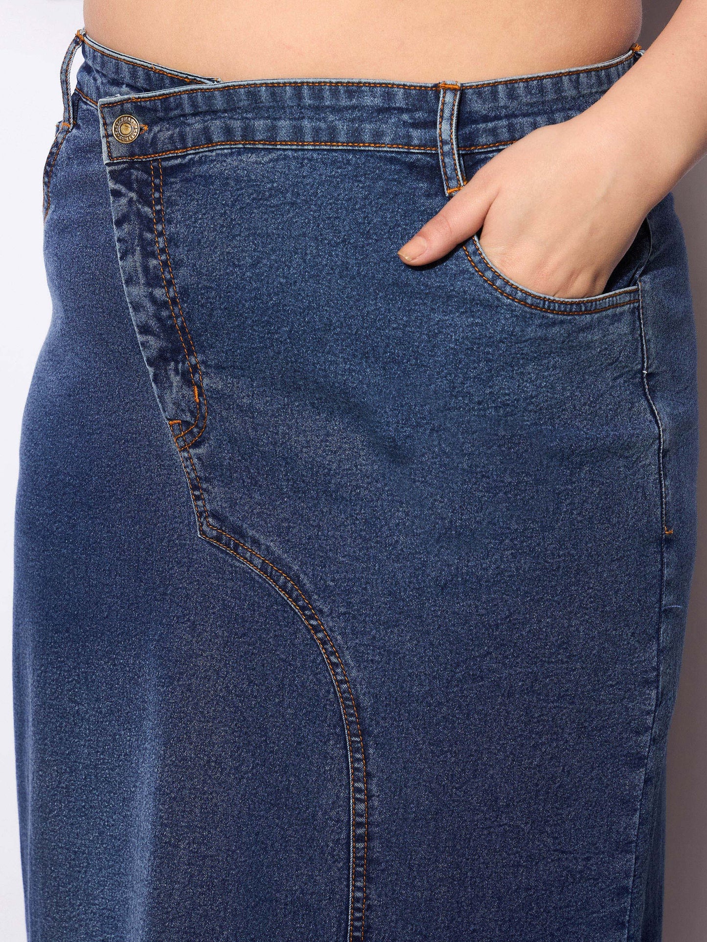 Women's Navy Wash Denim Side Slit Ski