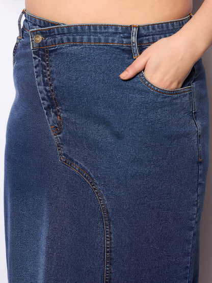 Women's Navy Wash Denim Side Slit Ski