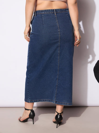 Women's Navy Wash Denim Side Slit Ski