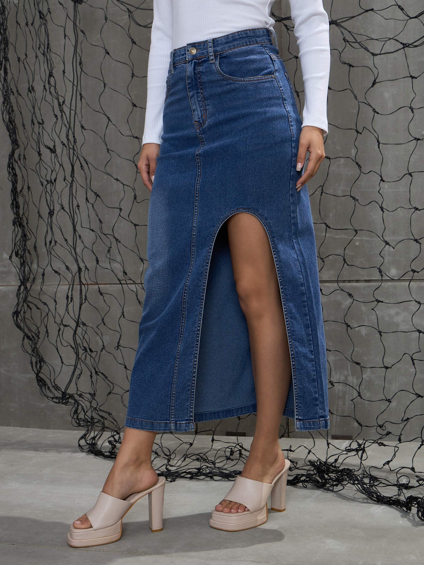 Women's Blue Blast Front Slit Maxi Ski