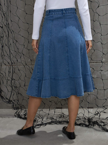 Women's Blue Washed Denim Flared Hem Ski