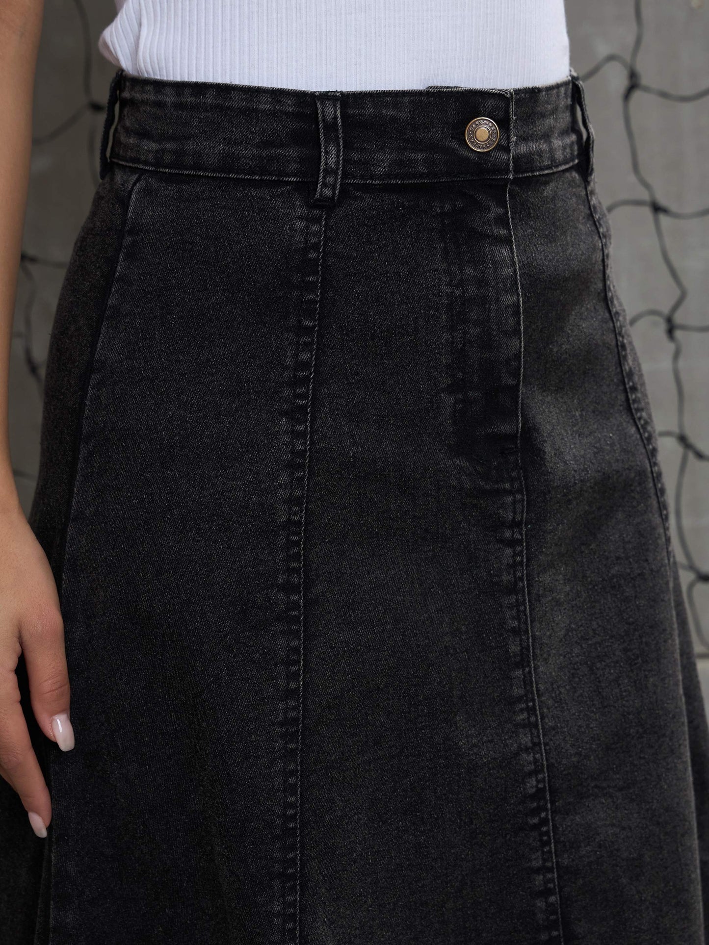 Women's Black Washed Denim Flared Hem Ski