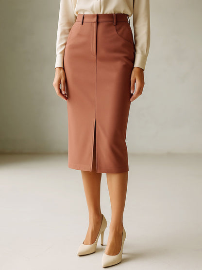 Women's Rust Front Slit Midi Skirt