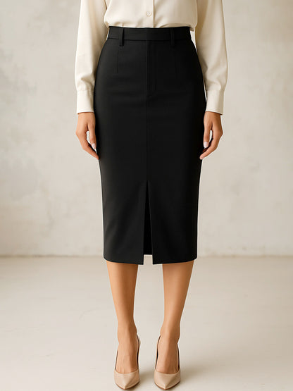 Women's Black Front Slit Skirt