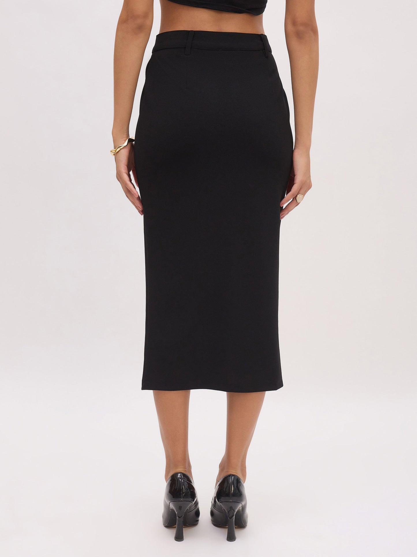 Women's Black Front Slit Skirt
