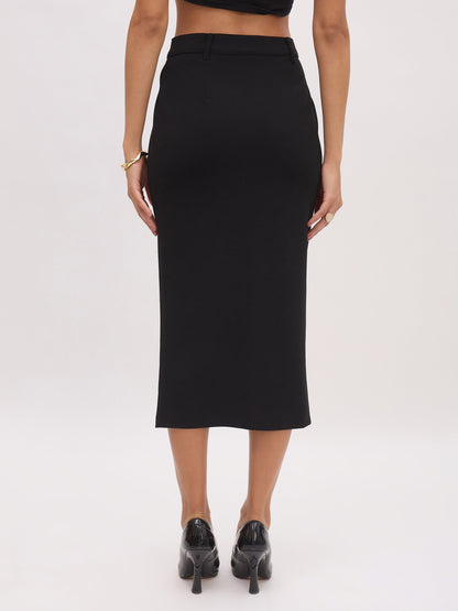 Women's Black Front Slit Skirt