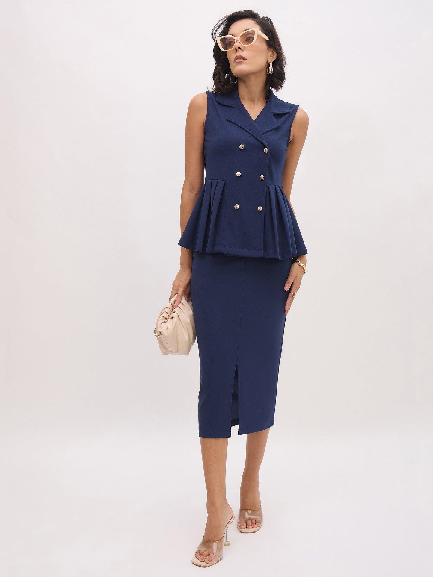 Women's Blue Front Slit Skirt