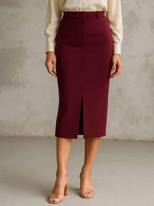 Women's Burgundy Front Slit Skirt